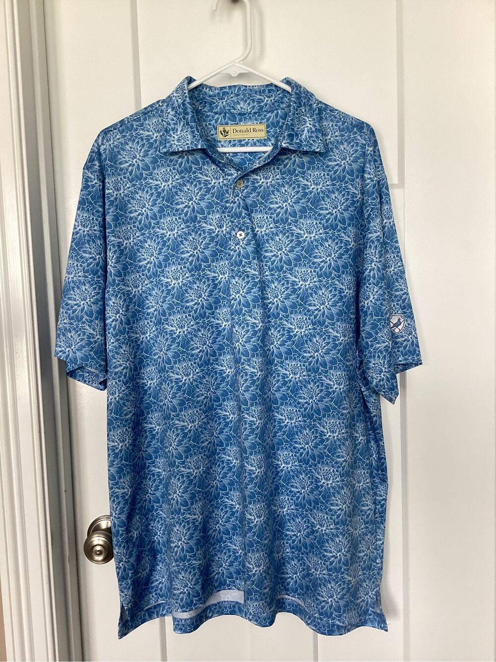 Donald Ross Sportswear Floral Short-Sleeve Polo Shirt Men's Blue White SZ Large